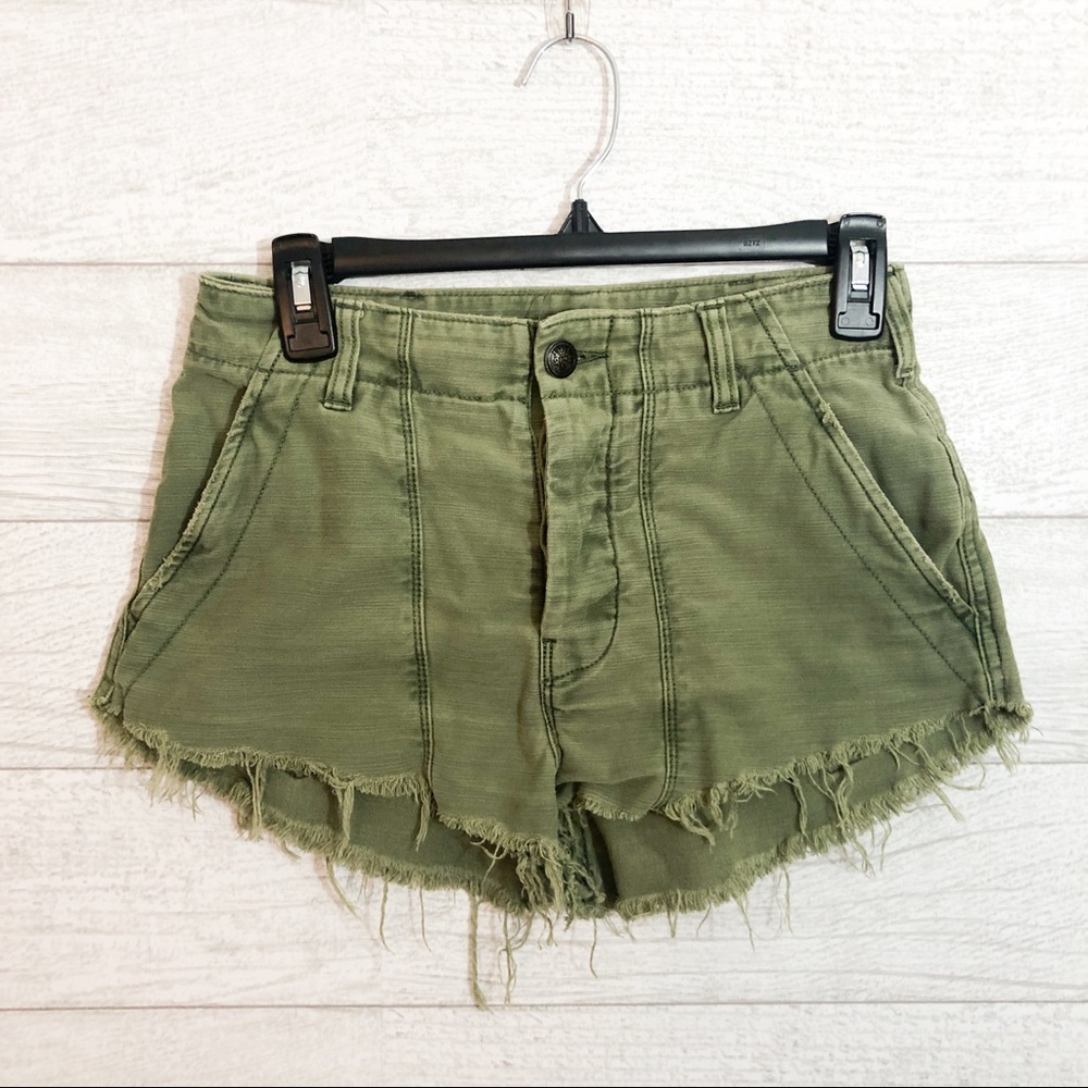 Free People Army Green distressed shorts